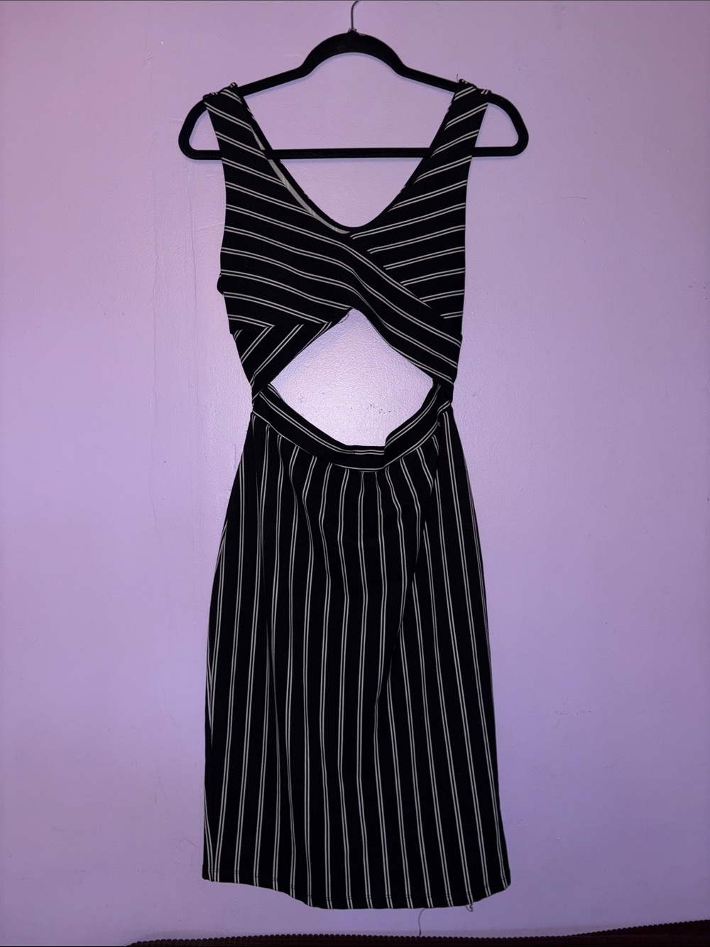 cameo Black and White Striped Cutout Midi Dress